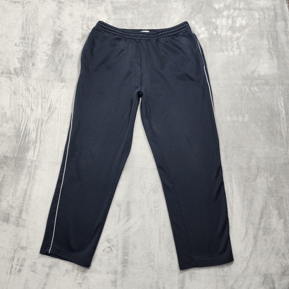 Vintage Adolfo Sport Pants‎ Mens L Blue Knit Track Side Stripe Pockets Sporty